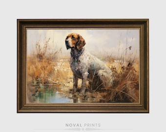 Vintage Hunting Dog Printable Wall Art Digital Oil Painting, Vtg Dog Print, Dog Wall Art, Farmhouse Decor, Animal Portrait, Vintage Dog Art