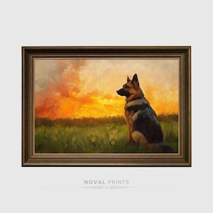 German Shepherd, Dog Art, Dog Wall Art, German Shepherd Art On Landscape Print, Gift For Dog Lovers, Dog Breed Art Painting