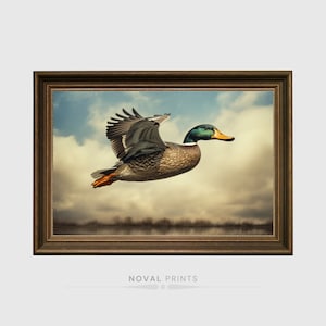 Flying Mallard Duck Oil Painting Printable Hunt Antique Mallard Duck Wall Art, Vintage Duck Farmhouse Wall Decor, Digital Bird HomeArt Print