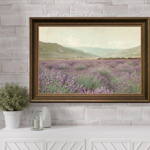 Lavender Field Country Print, Rustic Farmhouse Art, Landscape Art, Aesthetic Wall Art, Digital Downloadable Printable French Vintage Decor