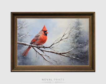 Northern Cardinal Painting, Red Cardinal Oil Painting Bird, Original Wall Art, Northern Cardinal Red Male Watercolor Print, Bird Painting