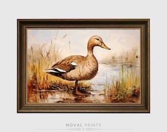 Impresión de pato vintage, pintura de arte de pared de paisaje de primavera, pintura de pato de decoración de vivero, decoración de granja, arte imprimible, arte de pared de pato descargable