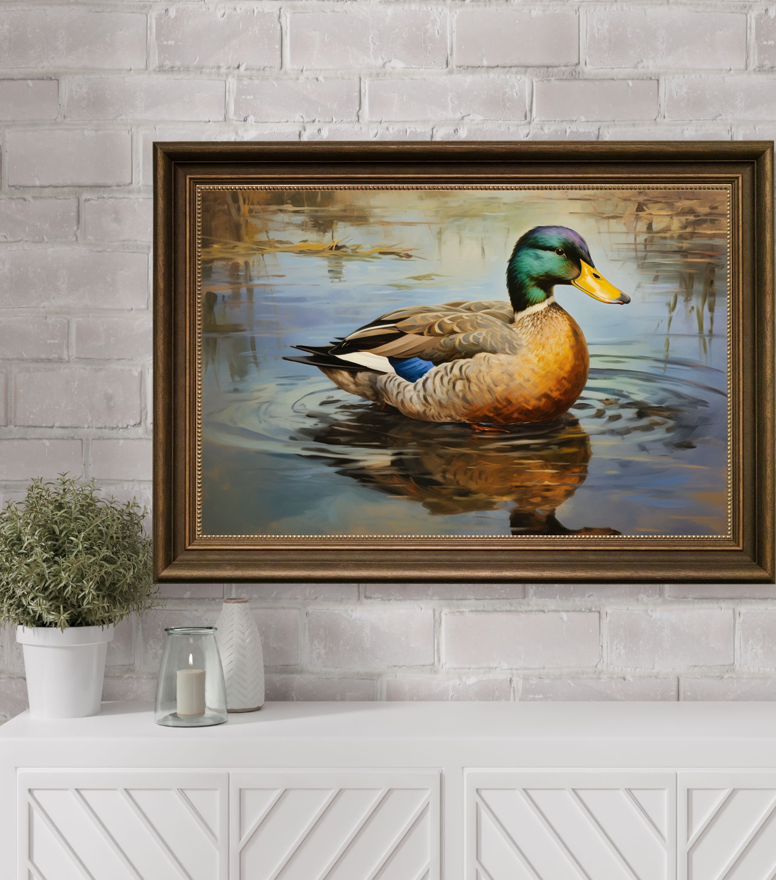 Vintage Mallard Duck Oil Painting, Duck Art Home Decor Print, Antique Mallard Duck, Printable Duck Farmhouse Wall Decor, Vintage Nursery Art