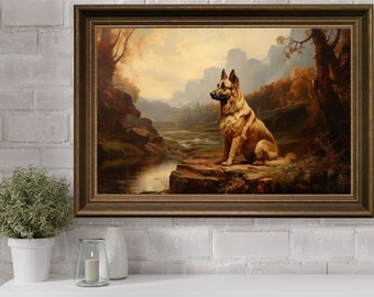 ヴィンテージのジャーマンシェパードアートプリント - 復元された犬の