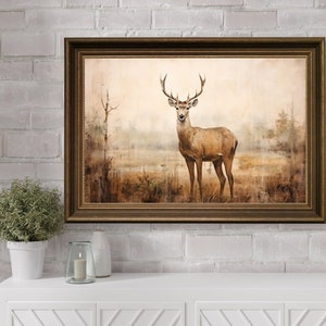 Deer Painting Printable Wall Art, Antique Animal Print, Moody Rustic Wall Art, Vintage Deer Print Digital Download, Farmhouse Wall Decor