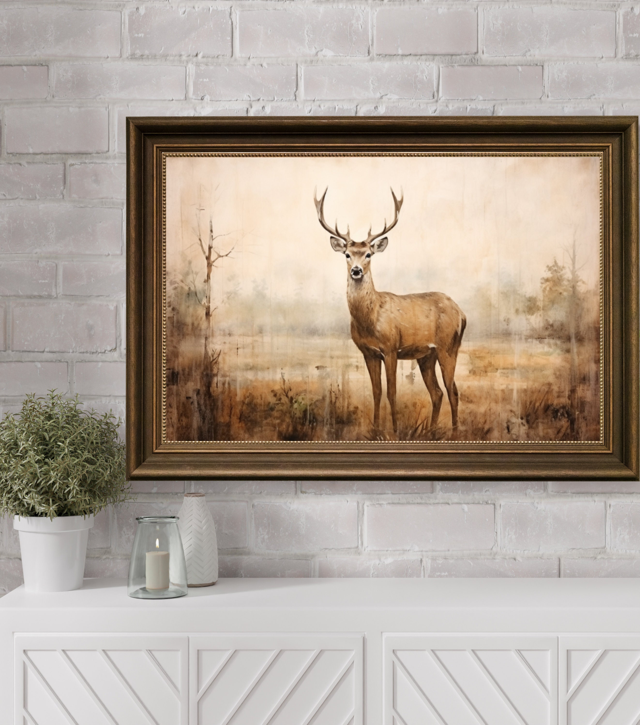 Deer Painting Printable Wall Art, Antique Animal Print, Moody Rustic ...