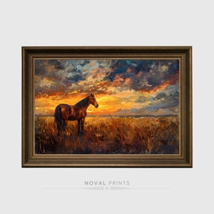 Impresión enviada por correo, pintura de caballo vintage, impresión ecuestre antigua, decoración de granja, pintura al óleo de animales, bellas artes rústicas, caballo marrón digital