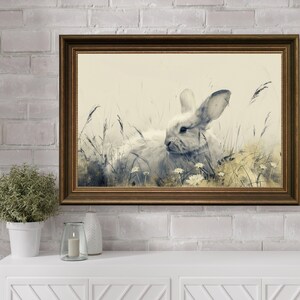 Vintage Rabbit Painting, Neutral Country Nursery Wall Art, Easter Printable Digital Art, Rabbit Painting Easter Art, Antique Bunny Print