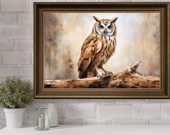 Barn Owl Oil Painting, Digital Vintage Owl Decor, Antique Owl Print Art, Dark Academia Wall Art, Printable Gothic Home Decor, Owl Vintage
