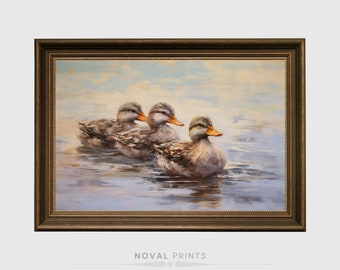 Vintage Oil Paint Duckling Wall Art, Duckling Printable Baby Room Decor, Duck Painting, Duckling Painting Kids Bathroom Decor, Duck Painting