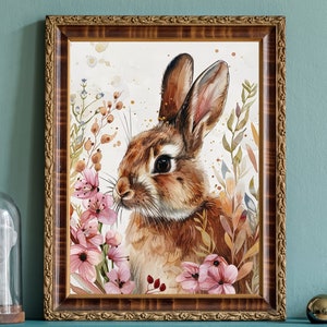 Rabbit Art, Bunny Illustration, Rabbit Wall Decor, Cute Animal Print, Rabbit Nursery Decor, Bunny Wall Art, Rabbit Painting, Rabbit Poster