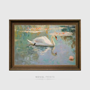 White Swan Lake Painting Kitchen Prints, Vintage Swan Printable Large Oil Painting, Wall Art Digital Download, Swan Print