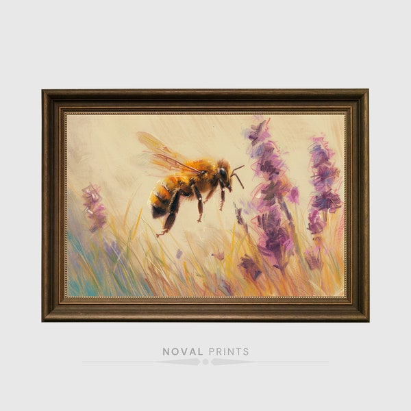 Bumble Bee Painting, Botanical Bumble Bee, Dark Cottagecore Wall Art, Floral Printable, Oil Painting, Dark Academia Print