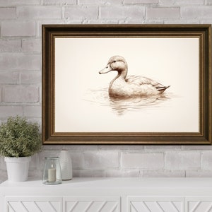 Vintage Duck Drawing Print, Duck Sketch Pencil Painting, Animal Pencil Sketch Art, Vintage Animal Bird Home Decor, Neutral Nursery Wall Art