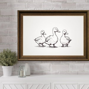 Duck Pencil Sketch Print, Duck Drawing Home Decor, Antique Vintage Duck Painting, Farmhouse Line Art, Farmhouse Wall Decor, Country Wall Art