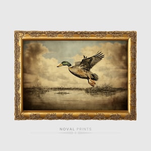 Flying Mallard Duck Oil Painting Art, Printable Antique Mallard Duck Wall Art, Vintage Duck Farmhouse Wall Decor, Digital Bird HomeArt Print