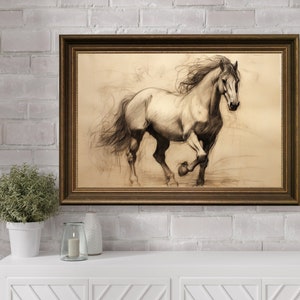 Modern Vintage Horse Sketch Art, Printable Horse Print, Pencil Drawing Horse Wall Art, White Horse Sketch, Modern Horse Farm House Art
