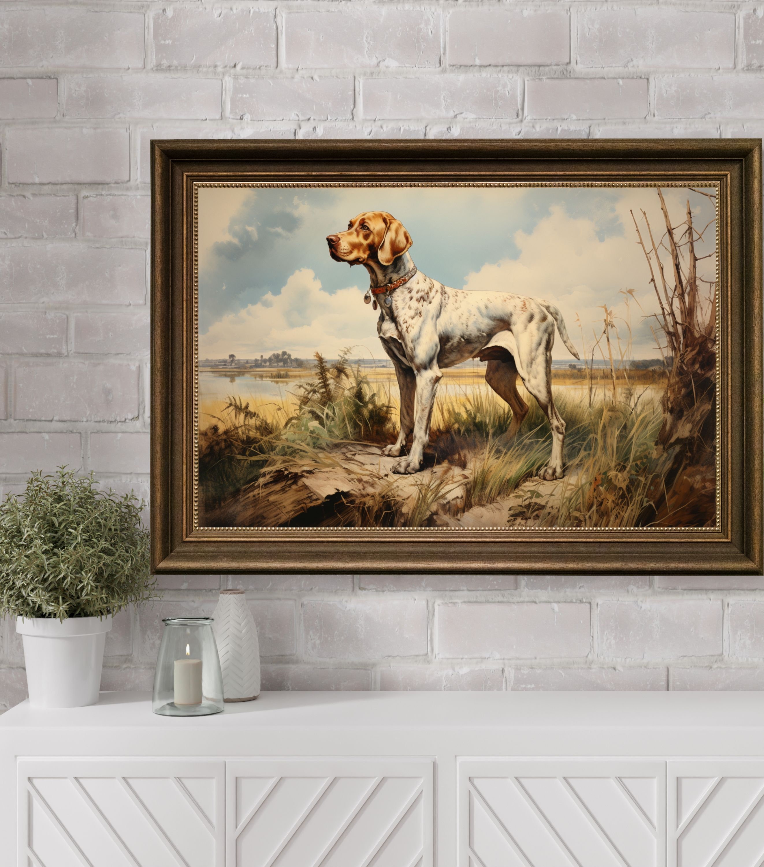 Vintage Hunting Dog Wall Art Painting, Digital Dog Print, Printable