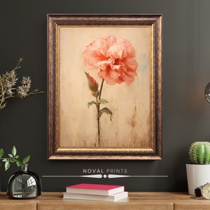 Vintage Carnation Flower Digital Printable Print, Carnation Wall Art Print, January Birth Flower Illustration Print, Botanical Flower Art