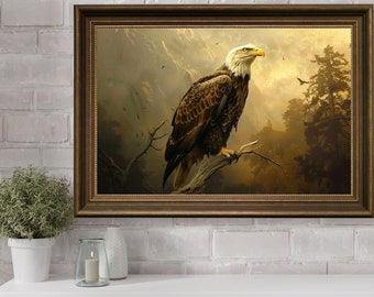 Impression de pygargue à tête blanche, affiche d'art mural aigle américain, téléchargement numérique imprimable, Hawke, décoration de chambre de garçon, photographie animalière oiseau, aigle