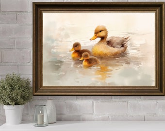 Mama Duck and Ducklings Wall Art, Watercolor Nursery Prints, Ducks Nursery Decor, Ducklings Print, Printable Duckling, Nursery Home Decor