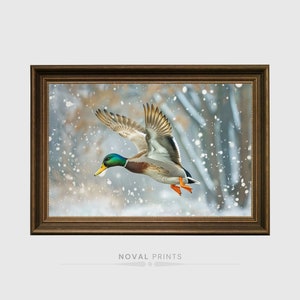 Flying Mallard Duck Oil Painting Art, Printable Antique Mallard Duck Wall Art, Vintage Duck Farmhouse Wall Decor, Digital Bird HomeArt Print