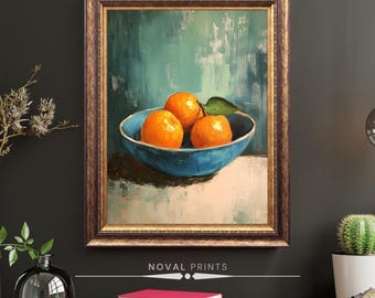 Kitchen Citrus Wall Art, Clementine Still Life Oil Painting, Moody Citrus Fruit Print, Orange Tangerine Printable, Moody Citrus Fruit Print