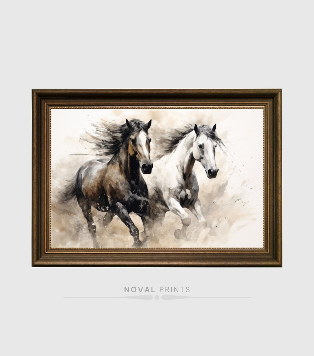Vintage White and Black Horse Digital Printable Wall Art Oil Painting ...