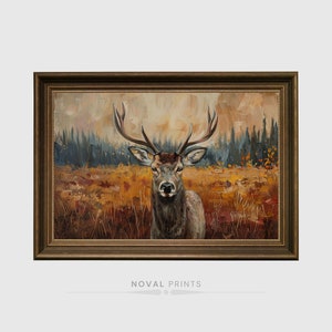 Hirsch Gemälde, Jagddruck, Cabin Wandkunst, Jagd Dekor, Vintage Druck, Landschaft Hirsch Gemälde Wohndekor