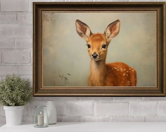 Baby Fawn Wall Art Print, Woodland Nursery Decor, Printable Digital Download, Natural Watercolor Deer Painting,Nursery Art Woodland Animal