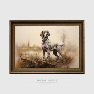 Jachthond landschapskunst, huisdier portret, rustieke hond schilderij, vintage land schilderij, vintage boerderij kunst, kunst aan de muur hond, digitale muur kunst