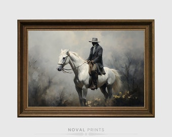 Vintage Cowboy rijden wit paard afdrukbare kunst aan de muur, Inwijdingsfeest geschenken, paardrijden, cowboy, paard, paardrijden print, rustieke cowboy