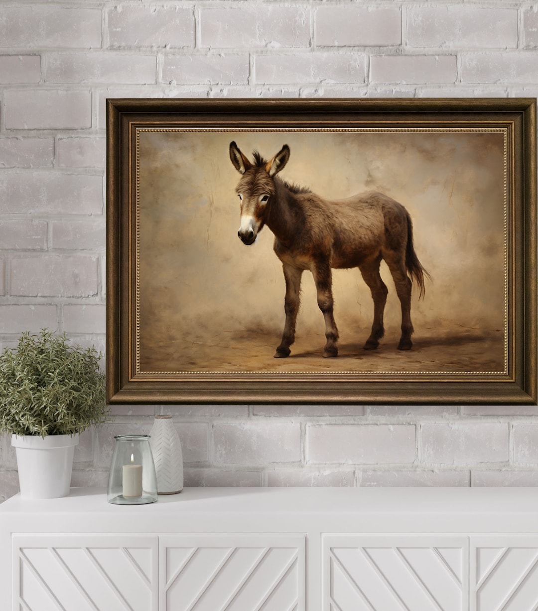 Donkey Wall Art Painting, Digital Donkey Animal Print, Printable Vintage Wall Art, Farmhouse