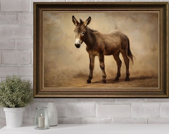 Donkey Wall Art Painting, Digital Donkey Animal Print, Printable Vintage Wall Art, Farmhouse Decor, Animal Portrait, Vintage Donkey Wall Art