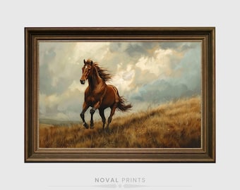 Impresión de caballos de paisaje campestre, decoración de pared rústica, regalo amante de la naturaleza, obras de arte chic de granja, impresión de paisaje de pastoreo de caballos, regalo ecuestre