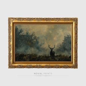 Antique Painting,Cabin Decor,Deer Painting,Deer Print,Den Wall Decor,Digital Art Print,Landscape Art Print,Lodge Decor,Man Cave Decor,Mountain Landscape,Printable Wall Art,Vintage Painting,Vintage Print