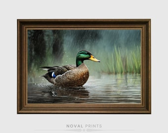 Arte de parede de caça de pato, decoração de berçário de caça, arte de parede digital de pato em dia chuvoso, impressões de parede para quarto de meninos, impressões de arte de berçário de pato-real