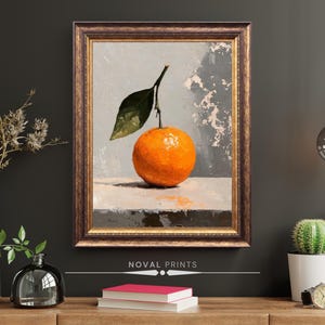 Pintura de naturaleza muerta de cocina vintage, impresión de pintura al óleo de clementina, obra de arte naranja imprimible, arte de cocina naranjas, decoración de pared de comedor