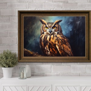 Antique Owl Painting, Dark Academia Printable Wall Art, Moody Rustic Bird Print, Vintage Animal Wall Art, Dark Art Digital Download