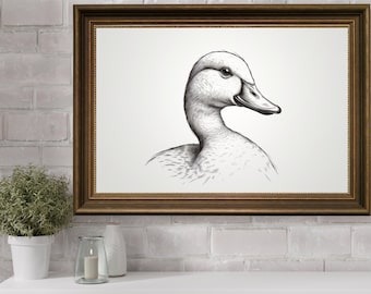 Vintage pato dibujo boceto arte de la pared, dibujo de pato minimalista, impresión de pato vintage, arte de vivero imprimible, decoración de la pared de la granja, decoración del hogar