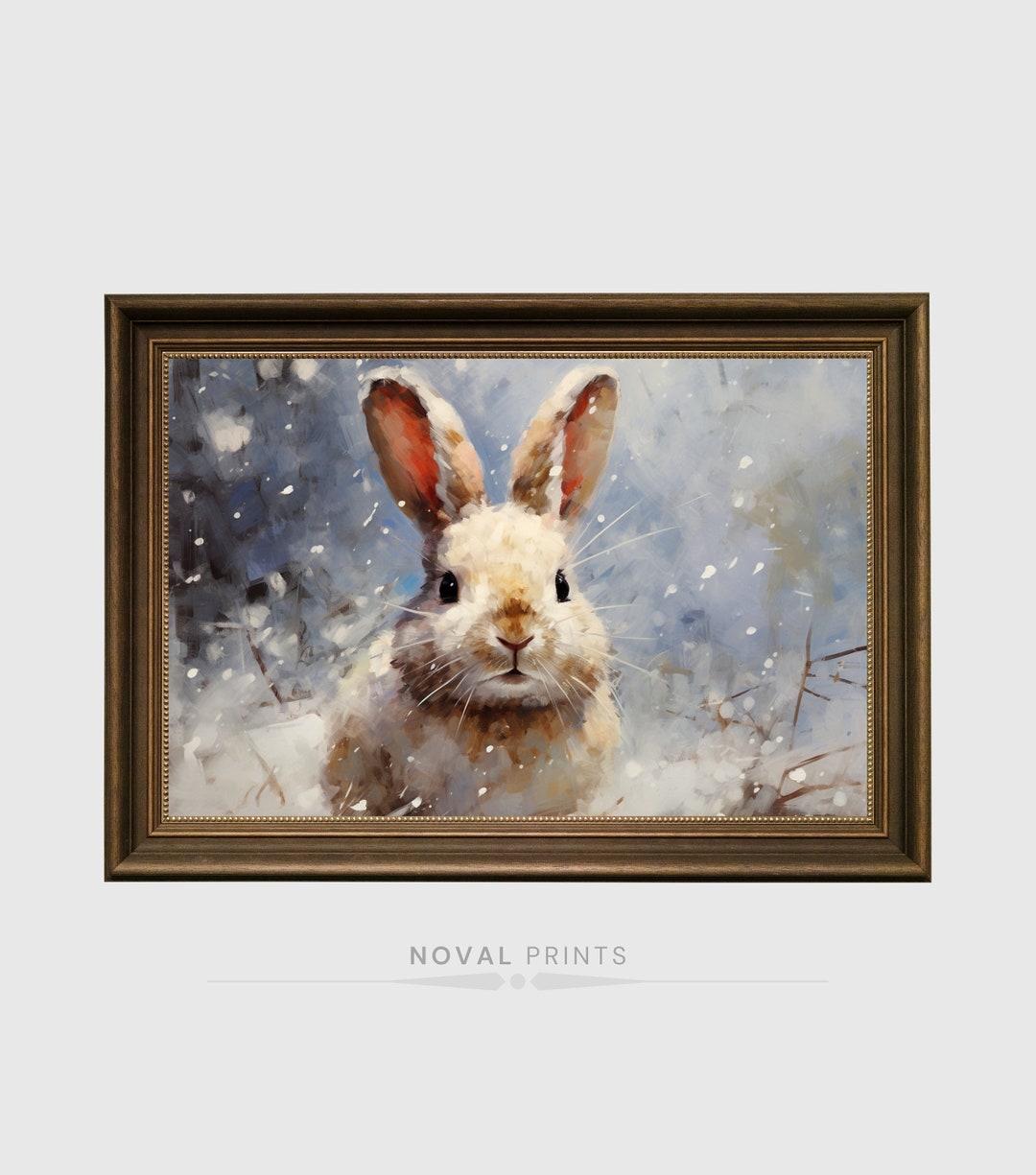 Painted Winter Rabbit Vintage Rabbit Winter Painting Digital Printable Easter Wall Art ...