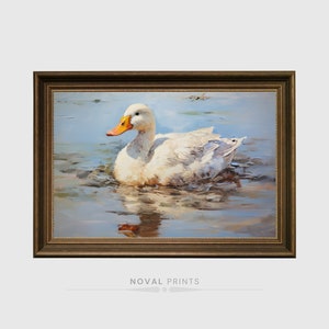Vintage Mother Duck Print, Digital Downloadable Wall Art, Nursery Art, Abstract Vintage Painting, Cottagecore Decor, Printable Wall Art