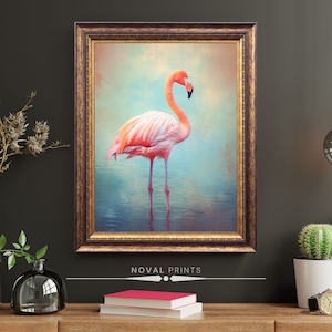 Vintage Flamingo Oil Painting Wall Art, Printable Flamingo Print, Tropical Bird Art, Flamingo Watercolor Painting, Nursery Home Art Print