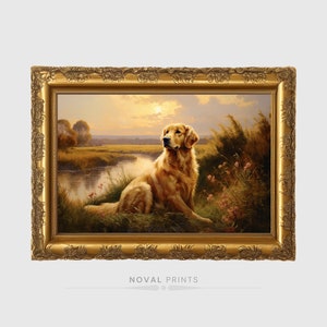 Golden Retriever Print, Golden Retriever Painting, Golden Retriever Gift, Retriever Wall Art, Golden Wall Art, Dog And Landscape Wall Art