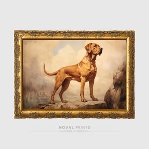Vintage Jagd-Goldhund-Wand-Kunst, Hundedruck, druckbare Vintage Hunde-Wandkunst, Bauernhausdekor, Jagd-Tierportrait, Vintage-Tierfarbe