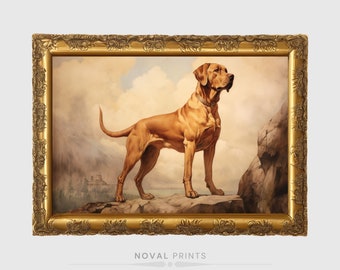 Vintage Hunting Gold Dog Wall Art, Dog Print, Printable Vintage Dog Wall Art, Farmhouse Decor, Hunting Animal Portrait, Vintage Animal Paint