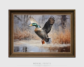 Duck Painting, Printable Duck Painting, Duck Wall Art, Mallard Duck, Wild Duck Hunting, Vintage Nursery Flying Ducks Decor, Duck Digital Art