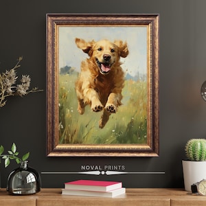 Golden Retriever Portrait, Digital Downloadable Golden Retriever Paint, Golden Retriever Wall Art, Antique Art, Fine Art, Pet Portrait