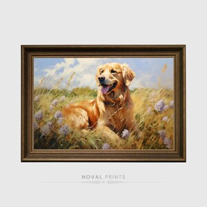 Golden Retriever On Landscape Digital Printable Dog Wall Art, Dog Lover, Dog Gift, Dog, Golden Retriever Art, Dog Mama, Golden Retriever