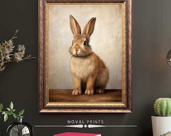 Vintage Rabbit Painting Printable Wall Art, Easter Wall Art, Antique Bunny Print, Rustic Animal Digital Download, Nursery Rabbit Wall Art